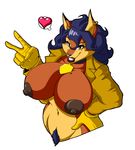 &lt;3 anthro big_breasts breasts canine carmelita_fox clothed clothing collar female fox gloves lipstick looking_at_viewer lordstevie makeup mammal nipples open_shirt pubes sly_cooper_(series) smile solo video_games 