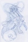  2018 cat claws displacer_beast extra_arms feline female looking_at_viewer mammal nduli nude pencil_(disambiguation) pussy sitting sketch tentacles traditional_media_(artwork) 