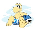  anthro boxers_(clothing) bulge claws clothing feet half-closed_eyes koopa_troopa looking_at_viewer male navel oob reptile scalie shell simple_background sitting smile solo sweat turtle underwear 