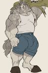  2017 5_fingers anthro biceps clothing equine fur grey_eyes grey_fur grey_hair hair hooves horse jeans looking_at_viewer male mammal marototori muscular muscular_male nipples pants pecs shirt simple_background smile solo tank_top white_background 