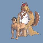 all_fours anal anal_penetration anthro canine drooling duo erection eyewear glasses hat human human_on_anthro humanoid_penis interspecies julicat kneeling looking_pleasured male male/male mammal muscular muscular_male nipples penetration penis precum pubes saliva smile tongue tongue_out 