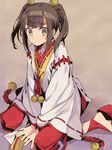  bell braid brown_eyes brown_hair hair_bell hair_ornament hakama japanese_clothes kajiri_kamui_kagura long_hair long_sleeves mikado_ryuusui tenkuu_sphere twintails 