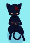  absurd_res anthro big_breasts blue_background breasts casual_nudity cat convenient_censorship feline female hi_res mae_(nitw) mammal night_in_the_woods nintendo nintendo_switch nude pussy simple_background sitting slightly_chubby solo somescrub video_games 