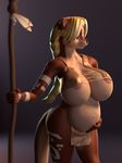  2015 3d_(artwork) 5_toes anthro areola barefoot big_breasts blonde_hair blue_eyes breasts clothing digital_media_(artwork) female hair haukena hi_res huge_breasts loincloth mammal markings mustelid otter plantigrade pregnant simple_background solo staff straps toes tribal under_boob vest voluptuous vulpesco wide_hips 