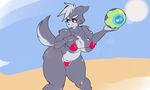  anthro ball beach big_breasts bikini breasts canine clothed clothing crossgender female fur grey_fur grey_hair hair hand_on_breast holding_object looking_away mammal nintendo outside portrait seaside solo standing star_fox starwolfx sun swimsuit thick_thighs three-quarter_portrait video_games voluptuous wide_hips wii wolf wolf_o&#039;donnell 