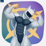  2018 abs anthro arceus bada-butterfly biceps big_muscles digital_media_(artwork) green_sclera legendary_pok&eacute;mon looking_at_viewer male mammal muscular muscular_male navel nintendo nipples nude pecs pok&eacute;mon pok&eacute;mon_(species) pok&eacute;morph red_eyes simple_background solo standing vein video_games 