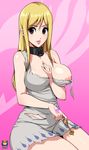  1girl between_breasts blonde_hair blush breasts collar dress fairy_tail hand_between_breasts key kyoffie12 large_breasts lucy_heartfilia nipple nipple_slip slave tattoo tearing_clothes torn_clothes 