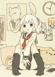  1girl furry rabbit school_uniform short_hair solo stocking white_hair yagi_(s1120411) 
