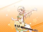  armpits bang_dream! blonde_hair blush dress guitar long_hair shirasagi_chisato smile wink yellow_eyes 
