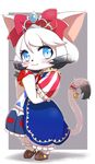  1girl apple artist_request blue_eyes cat cat_busters furry short_hair solo two-tone-hair 