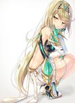  armor blonde_hair blush breasts butt_crack cleavage dress gloves highres hikari_(xenoblade_2) hinot large_breasts long_hair looking_at_viewer solo white_background xenoblade_(series) xenoblade_2 yellow_eyes 