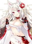  :3 azur_lane bandaged_arm bandages bangs blush breasts bridal_gauntlets budget_sarashi cape cleavage closed_mouth collar commentary_request egasumi eyebrows_visible_through_hair fingernails flower hair_flower hair_ornament head_tilt long_hair looking_at_viewer medium_breasts nail_polish navel pink_nails pleated_skirt red_cape red_collar red_eyes red_flower red_skirt sarashi silver_hair skirt solo spiked_collar spikes takase_kanan thick_eyebrows thighhighs very_long_hair white_background white_flower white_legwear yuudachi_(azur_lane) 