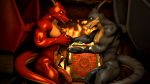  2019 3d_(artwork) abs absurd_res anthro canid canine cum cum_on_chest cum_on_penis digital_media_(artwork) dragon embrace eyes_closed fireplace fox fox_whisper85 fur grey_scales handjob hi_res larger_anthro larger_male macro male male/male mammal micro muscular muscular_male orange_fur orgasm penis red_scales reptile scales scalie sex size_difference size_play smaller_male source_filmmaker sweat teeth tongue wings 
