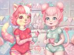  bedroom beverage domestic_cat duo felid feline felis heterochromia hi_res katilina_(artist) mammal mouse rodent tea 