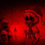  3girls alice_margatroid animated black_sclera cake candle christmas creepy dark doll hourai_doll knife looking_at_viewer medium_hair multiple_girls santa_hat scary shanghai_doll teeth touhou 