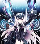  arm_up black_leotard code:_ultimate_(elsword) cowboy_shot elsword eve_(elsword) floating_hair g_ieep highres leotard long_hair looking_at_viewer silver_hair solo standing very_long_hair white_legwear yellow_eyes 