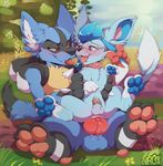  &lt;3 &lt;3_eyes 3_toes anal anal_penetration animal_genitalia animal_penis anthro balls black_fur black_nose blue_balls blue_eyes blue_fur blue_pawpads blush canine_penis chastity_cage collar eeveelution erection feral fur glaceon knot lucario male male/male mammal nintendo pawpads penetration penis penis_size_difference pok&eacute;mon pok&eacute;mon_(species) red_eyes saliva saliva_string sex sheath spread_legs spreading sweat tan_fur toes tongue tongue_out video_games white_fur xnirox 
