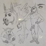  2018 5_fingers anatomically_correct anatomically_correct_penis animal_genitalia animal_penis anthro autofellatio balls claws cum cum_in_mouth cum_inside donkey ears_back equine equine_penis eyebrows forked_tongue hair hand_on_hip hi_res looking_at_viewer male mammal masturbation medial_ring model_sheet nipples nude oral pencil_(artwork) penis rov short_hair signature sketch slit_pupils snout solo standing tail_tuft teeth tongue tongue_out traditional_media_(artwork) tuft 