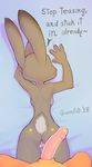  2018 4_fingers absurd_res back_boob breasts butt canine crombie disney english_text erection female first_person_view fox fur grey_fur hi_res judy_hopps lagomorph long_ears lying male male/female male_pov mammal nick_wilde on_front orange_fur penis pussy rabbit rear_view signature text zootopia 