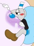  2017 animate_inanimate better_version_at_source blush breasts cala_maria clothing cuphead_(game) dannie-20nine female gloves humanoid male mugman nipple_suck nipples not_furry object_head straw sucking video_games 