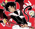  asuka_ryou black_hair blonde_hair blue_eyes blush_stickers camcorder cardcaptor_sakura cat copyright_name cosplay crossdressing daidouji_tomoyo daidouji_tomoyo_(cosplay) demon_tail demon_wings devilman devilman_crybaby fudou_akira fuuin_no_tsue hat heart kinomoto_sakura kinomoto_sakura_(cosplay) male_focus multiple_boys nightcat open_mouth pleated_skirt school_uniform serafuku sharp_teeth skirt smile tail tako_(devilman_crybaby) teeth tomoeda_elementary_school_uniform twitter_username wand wings yellow_eyes 