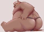  12beat13 big_butt blush butt clothing colored fundoshi japanese_clothing looking_at_viewer male mammal rear_view simple_background solo underwear ursine 