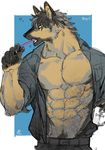  2018 abs anthro biceps canine clothed clothing dog fur gbr01_tiger german_shepherd hair hi_res kemono male mammal muscular muscular_male open_shirt pecs simple_background 