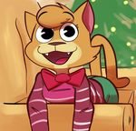  2017 anthro bow_tie cat christmas christmas_tree clothed clothing digital_media_(artwork) fangs feline female fur gabbah happy holidays inside lily_(gabbah) looking_at_viewer mammal open_mouth orange_fur smile solo sweater tree 