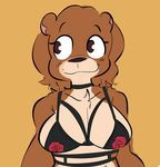  2018 anthro bear big_breasts breasts brown_fur clothing digital_media_(artwork) female fur gabbah hair lingerie mammal petunia_(gabbah) simple_background smile solo 