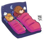  2018 anthro bear brown_fur cat duo feline female fur gabbah lily_(gabbah) mammal orange_fur petunia_(gabbah) pillow simple_background sleeping smile 