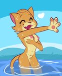  &lt;3 2018 anthro breasts cat digital_media_(artwork) feline female fur gabbah happy lily_(gabbah) mammal nipples nude open_mouth orange_fur skinny_dipping smile solo 