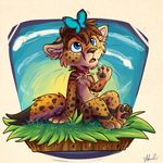  ambiguous_gender anthro arthropod blue_eyes butterfly cheetah collar cub detailed_background duo feline grass insect looking_up mammal sky waywardmutt young 