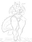  bulge clothed clothing dewclawpaw dragon girly greyscale humanoid hybrid kaz_(kazudanefonfon) male monochrome solo standing thick_thighs wide_hips 