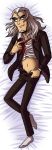  1boy beard blue_eyes dakimakura danny_phantom dress_shirt facial_hair fly_open formal grey_hair highres latte-dah ribbon shirt smile smirk suit suit_jacket vlad_masters 