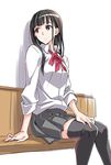  black_hair black_legwear brown_eyes commentary_request kobuchizawa_shirase long_hair looking_away sitting skirt solo sora_yori_mo_tooi_basho suzutsuki_kurara thighhighs zettai_ryouiki 