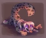  2015 abstract_background ambiguous_gender bell_collar blue_eyes collar ear_piercing feline fluffy fluffy_tail leopard mammal open_mouth piercing raised_tail snow_leopard tongue tongue_out waywardmutt 