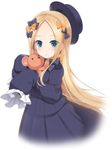  :o abigail_williams_(fate/grand_order) bangs black_bow black_dress black_hat blonde_hair blue_eyes blush bow commentary_request dress eyebrows_visible_through_hair fate/grand_order fate_(series) forehead hair_bow hat highres long_hair long_sleeves looking_at_viewer object_hug orange_bow parted_bangs parted_lips polka_dot polka_dot_bow shirasu_youichi simple_background sleeves_past_fingers sleeves_past_wrists solo stuffed_animal stuffed_toy teddy_bear very_long_hair white_background 