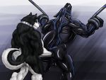  anal anal_fisting anthro athletic baeo bdsm canine claws clothing collar cum fisting knot male male/male mammal muscular rubber rwolf skinsuit sonic_wolfe standing tight_clothing wolf 