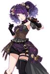  armpits artist_request bangs belt black_gloves bow choker detached_sleeves diagonal_bangs flower frills garter_straps gears gloves goggles goggles_on_head gold_trim idol_clothes idolmaster idolmaster_shiny_colors looking_at_viewer microphone official_art purple_bow purple_eyes purple_hair ribbon rose shorts tanaka_mamimi transparent_background twintails 