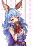  animal_ears bare_shoulders bell_(angelicalary) belt black_gloves blue_hair blue_skirt blush box covering_mouth earrings erune eyebrows_visible_through_hair ferry_(granblue_fantasy) gift gift_box gloves granblue_fantasy heart high-waist_skirt holding holding_box jewelry long_hair looking_at_viewer neckerchief red_neckwear shiny shiny_hair shiny_skin skirt sleeping two-handed upper_body valentine very_long_hair yellow_eyes 