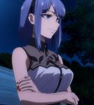  1girl blue_eyes breasts dagashi_kashi hair_ribbon large_breasts nail_polish purple_hair screencap shidare_hotaru stitched 