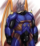  anthro armor athletic bodysuit bulge clothing dragon horn male muscular pecs red_eyes rwolf skinsuit standing suit tight_clothing wings 