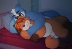  age_difference animal_genitalia anthro bed bedroom canid canine cub disney fully_sheathed gideon_grey hug invalid_color male male/male mammal nude on_bed sheath shockstk simple_background sleeping young zootopia 