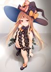  abigail_williams_(fate/grand_order) black_bow black_footwear black_hat black_legwear blonde_hair blush bow error fate/grand_order fate_(series) flat_chest foreshortening full_body garland_(decoration) haribote hat hat_bow long_hair looking_at_viewer mary_janes navel nipples nude orange_bow parted_lips red_eyes shoes single_thighhigh smile solo standing star star_print stuffed_animal stuffed_toy teddy_bear tentacles thighhighs very_long_hair witch_hat 