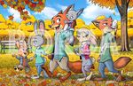  anthro bench borba buckteeth canine child clothing cub disney distracting_watermark father female fox group hybrid judy_hopps lagomorph leaves male mammal mother nick_wilde outside pants parent phone rabbit teeth tree walking watermark young zootopia 