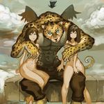  anthro ars_goetia blue_eyes clothed clothing cloud detailed_background feline female front_view group human leopard looking_at_viewer male mammal nude outside pants sitri sitting sky topless たいぞー 