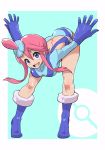  1girl bent_over blue_eyes boots breasts creatures_(company) fuuro_(pokemon) game_freak gloves highres hirakata_masahiro nintendo pokemon pokemon_(game) pokemon_bw red_hair 