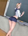  1girl 3d against_wall ass back blonde_hair blue_eyes classic_room classroom curvy female hairband hips huge_ass legs looking_at_viewer resident_evil school_uniform sherry_birkin short_hair shorts sideboob skirt smile solo student the_majestic thick_thighs thighs wide_hips 