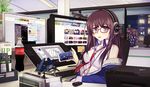  aircraft airplane azur_lane bespectacled between_breasts bili_girl_22 bili_girl_33 bilibili_douga blue_eyes breasts brown_hair building cellphone chinese_commentary coca-cola cola commentary_request computer darling_in_the_franxx f4f_wildcat f4u_corsair glasses headphones highres holding holding_cellphone holding_phone keyboard long_hair long_island_(azur_lane) looking_at_viewer meta monitor necktie necktie_between_breasts office phone pixiv poptepipic skyscraper smartphone soda_bottle solo stylus table tablet_pc tencent_qq tianyu_jifeng zero_two_(darling_in_the_franxx) 