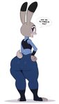  2018 absurd_res anthro barefoot big_butt buckteeth butt clothed clothing dialogue digital_media_(artwork) dipstick_ears disney english_text fully_clothed hi_res judy_hopps lagomorph looking_back mammal open_mouth police_uniform purple_eyes rabbit rear_view simple_background sssonic2 standing teeth text uniform white_background wide_hips zootopia 